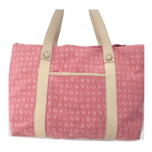 BVLGARI MAEREA Pink/Coral Leather Trim Satchel - Picture 2 of 13